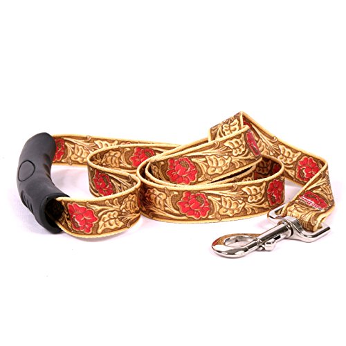 Image of Yellow Dog Design Leather Rose Red EZ-Grip Fabric Dog Leash with Comfort Handle 1 inch Wide and 5' (60 inch), Large