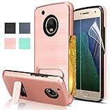 Moto G5 Plus Case with Screen Protector,AnoKe[Card Slots Holder][Wallet]Kickstand Dual Layer Heavy Duty TPU Shockproof Protective Case Cover for Moto G Plus(5th Generatin)KC1 Rose Gold