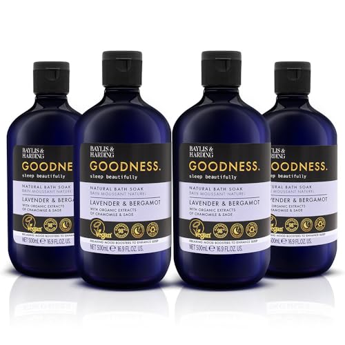Baylis & Harding Goodness Sleep Lavender & Bergamot Sleep Bath Soak, 500ml (Pack of 4) - Vegan Friendly