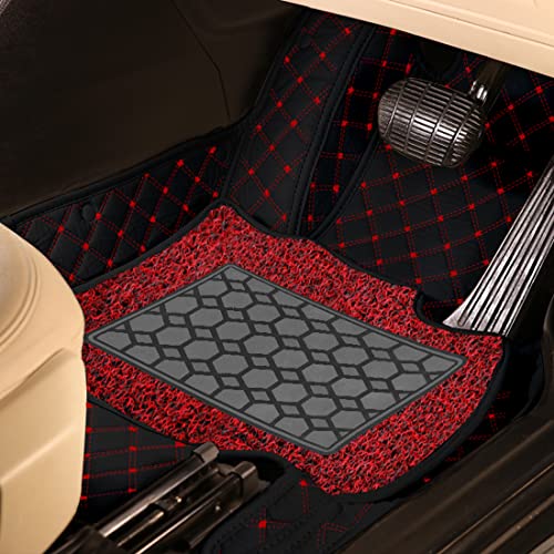 Image of Antiskid Premium 7D Car Mat Full Set for Mahindra XEV 9S 2026 | Luxury Leather Dual-Stitch Full Set 7D Car Floor Mat || 100% Waterproof ||Color: Black Red