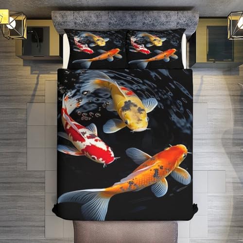 Parure housse de couette koi king size microfibre tissage premium