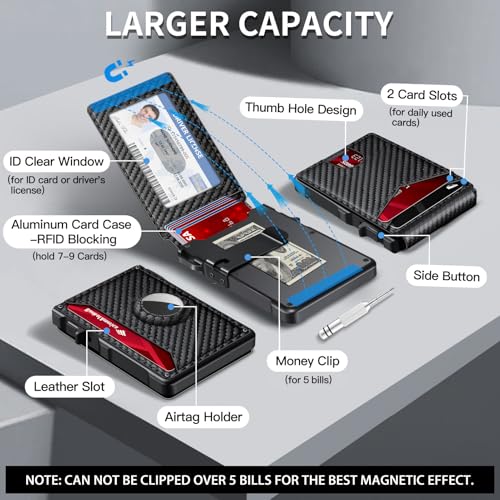 airtag wallet for men mens smart wallet for air tag rfid blocking minimalist bifold pop up aluminum credit card case holder 12 cards with id window gift for men no airtag included carbon fiber