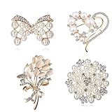 Yeoubi 4点セット ブローチ ブローチピン リボンブローチ パールブローチ レディース スーツ ジャケット アクセサリー ジュエリー パール ゴールド シルバー エレガント フォーマル 発表会 卒業式 入学式 結婚式 クリスマス プレゼント ギフト