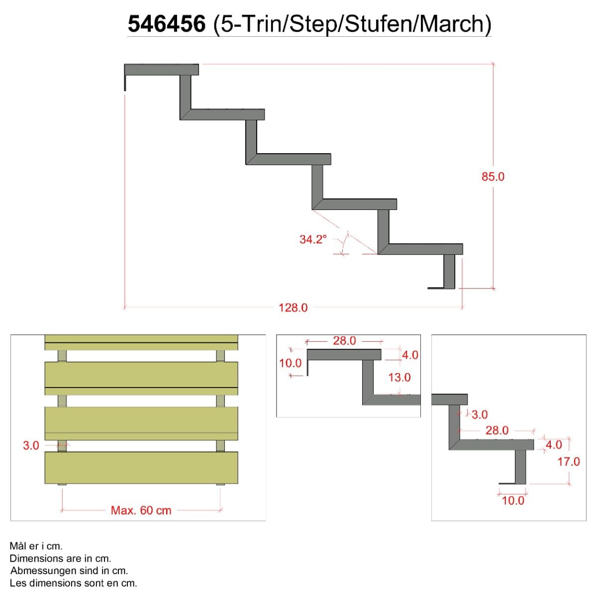 2er Set Stahl Treppenwange 5 Stufen - Option für Setzstufen-Höhe 85cm