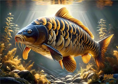 Poster carpe de pêche Imagine Slash 'Golden Mirror' 70x50 cm poisson déco