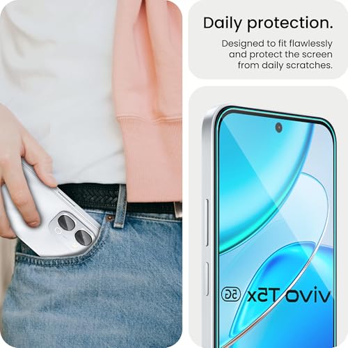 Image of FIRST MART Tempered Glass for Vivo T5x 5G with Silver Camera Ring Guard & Installation Kit | HD Clear Edge-to-Edge Screen Protector, Scratch Resistant, Case-Friendly | Pack of 1