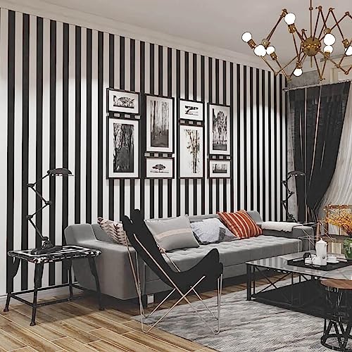 Qianglive 17.3”x120” Black and White Striped Wallpaper Peel and Stick Wallpaper Self-Adhesive Removable Waterproof Wall Paper for Walls Modern Vinyl Film