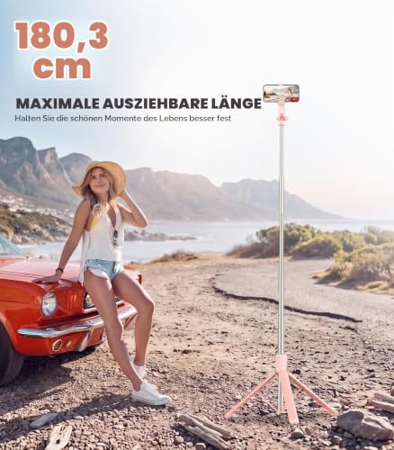RISEOFLE 180cm Handy Stativ & Selfie Stick, Aluminium Integriertes Ausziehbares Stativ für Smartphone… – Ansicht 3