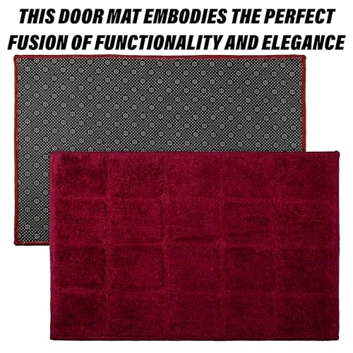 Image of Kuber Industries Door Mat for Entrance, Entry, Office, Bedroom - Fur Checkered Doormat in Maroon