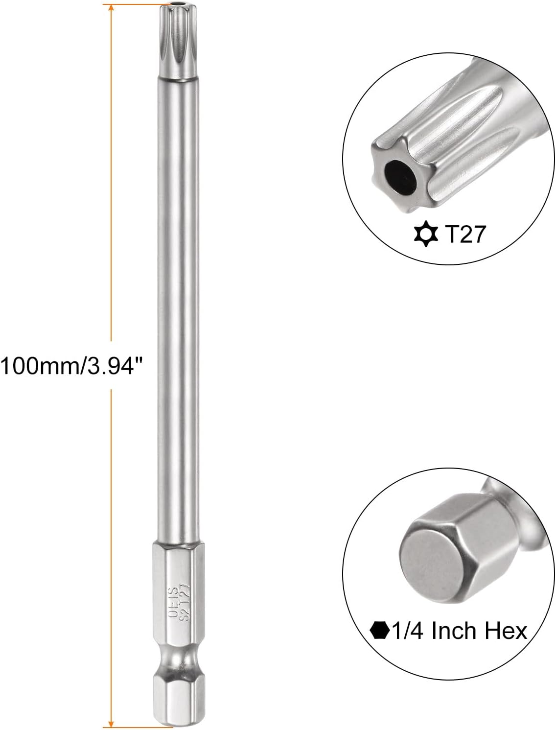 HARFINGTON 5Pcs Security Torx Bit 1/4" Hex Shank 4" Long Drill Bits T27 Torx Star S2 Steel Magnetic Tamper Resistant Screwdriver Bit