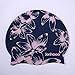 Jonhosoo Silicone Swim Cap for Women, Waterproof Long Hair Swimming Caps with Flower Printed (Navy)