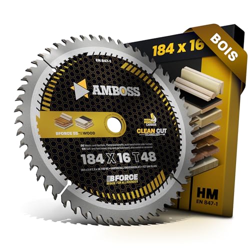 AMBOSS lame scie circulaire 184x16mm (bois) - lame de scie 184 avec 48 dents - lame scie circulaire Ø 184mm - compatible Black & Decker: 374456 N. BD 59. BD 229. BD...