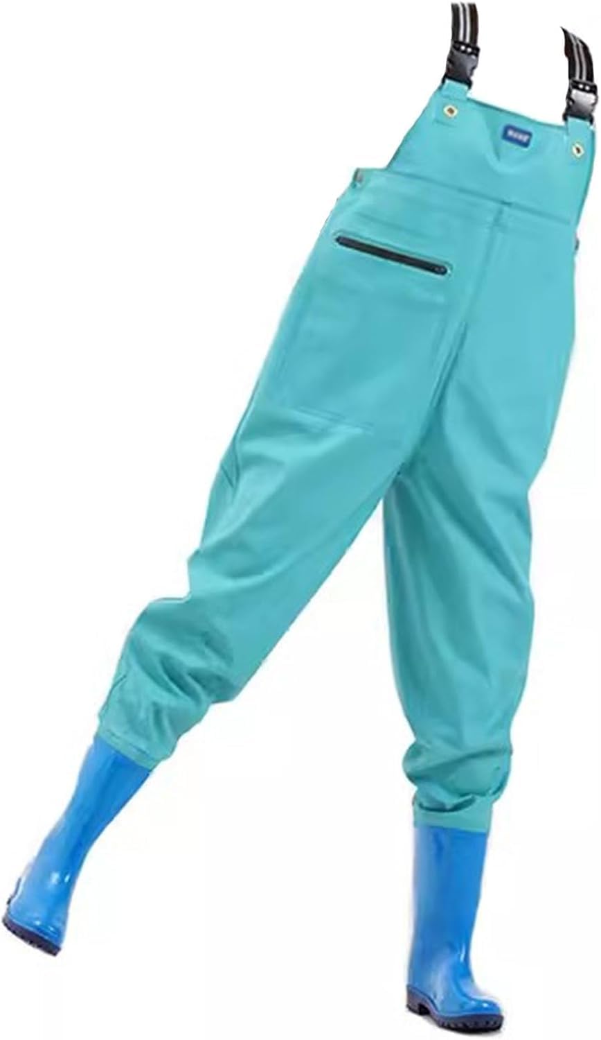 Kolorowe spodnie wędkarskie z PVC dla kobiet i nastolatków, spodnie wędkarskie z wodoodporną kieszenią(Light blue,5.5)
