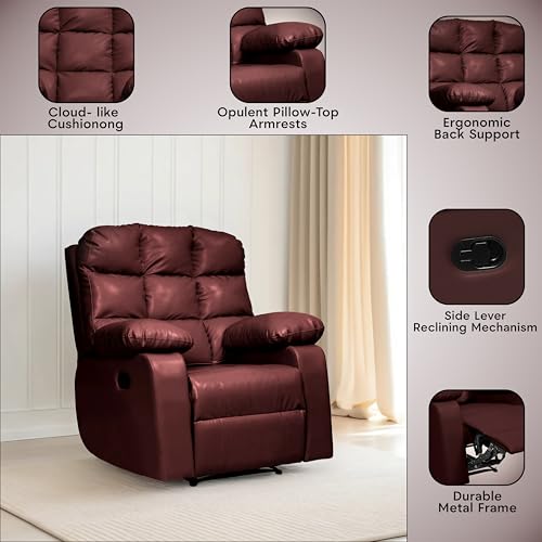 Image of Lumina 1 Seater Recliner | Single Sofa Chair for Living Room Comfort | Ergonomic Design (Leatherette - Brown)