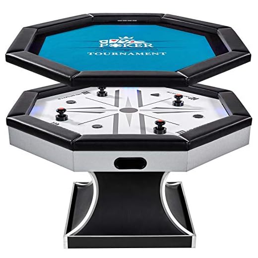 Air Hockey Table for Adults and Kids - 4-Person Player Hockey Tabletop Game Set - Dual Air Hockey and Poker Playing Mat Converter Tables - Fun Combo Game Equipment for Home, Bar, Arcade