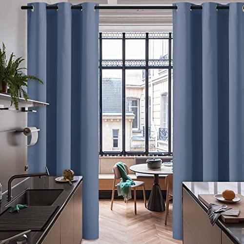 Image of RYB HOME Blackout Curtains 84 inches Long Privacy Energy Efficiency Curtains for Bedroom Living Room Home Office Loft Doorway, W 60 x L 84 inch, Stone Blue, 1 Panel