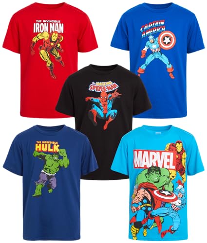 Marvel Boys Graphic Tee 5 Pack Spiderman Hulk Captain America Iron Man Size 8 Marvel Multi Hero
