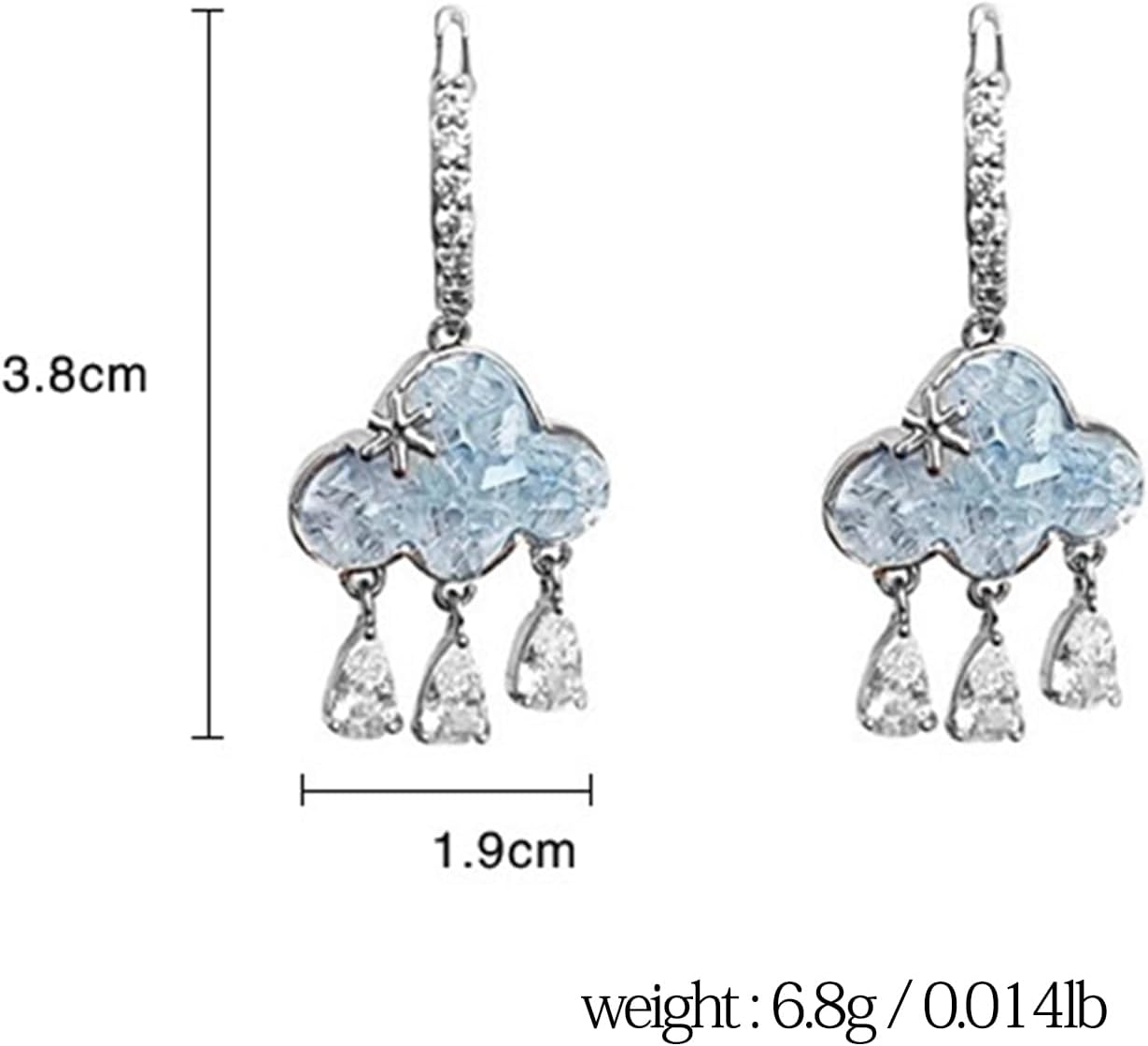 Tassel Blue Cloud Teardrop Raindrop Crystal Rhinestone Dangle Drop Hoop Earrings for Women Jewelry - Image 2