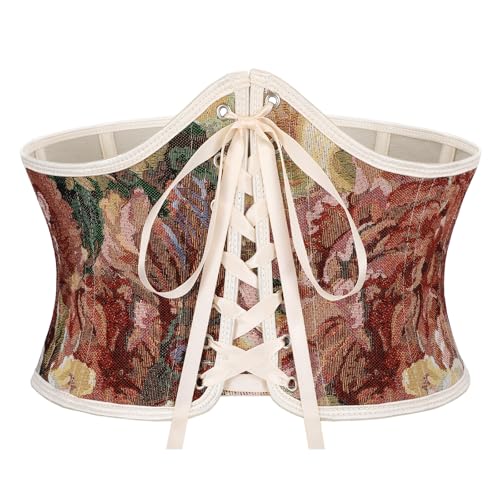 VONMELLI Corset Belt for Women Renaissance Floral Lace-up Underbust Corset Wide Waist Belt