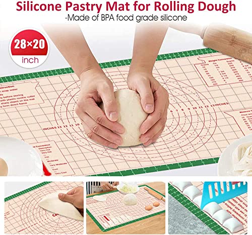 Pastry Baking Mat 28x20 Inch - Larger Silicone Baking Pastry Mat for Rolling Dough,Non Silp Silicon Dough Sheet Mat with Measurement,Perfect for Making Pie,Pizza(Green)