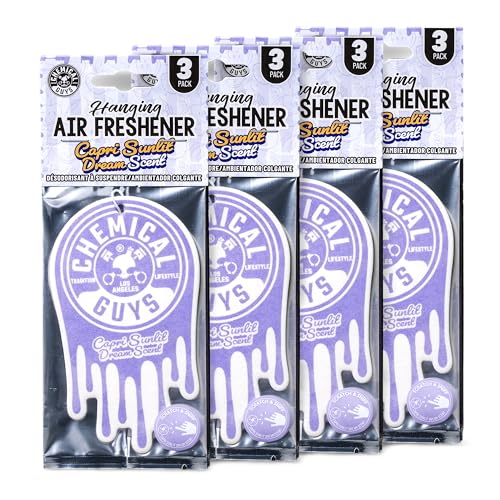 Image of Chemical Guys Hanging Car Air Freshener 12-Pack, Capri Sunlit Dream Coastal Citrus & Soft Floral Fragrance, Rearview Mirror Paper Fresheners for Cars, Trucks, SUVs, RVs & Boats