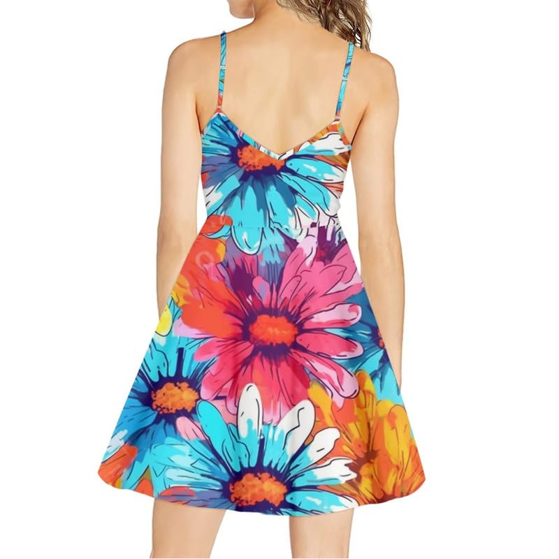 Image of Spaghetti Strap Midi Satin Dresses Summer Sleeveless Sundree Women Girl Beach Party Swing Dress