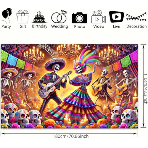 BlissYard Dia de Los Muertos Banner 71x43 in Skeleton Party Decor by BlissYard - Used condition - Image 3