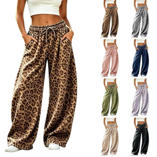 Baggy Leopard Sweatpants Cheetah Print Barrel Wide Leg Pants with Pockets - image 1