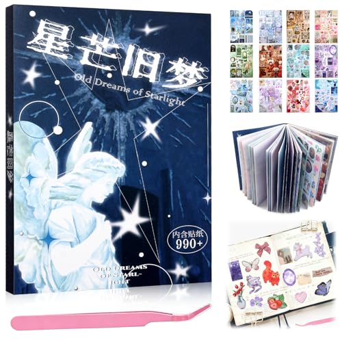 Image of 990Pcs Cute Scrapbook Stickers Travel Y2k Japanese Sticker Book for Adult Kawaii Korean Stickers for Journaling Laser Aesthetic Sticker Glitter Toploader Decor for DIY Card Art Craft 30 Page Starburst