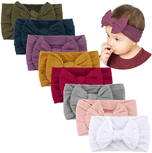 Makone 8PCS Baby Nylon Headbands Hair Bows Elastics Handmade Hair Accessories for Baby Girls Babies Newborn Infant Toddler 0-3 0-6 6-12 Months
