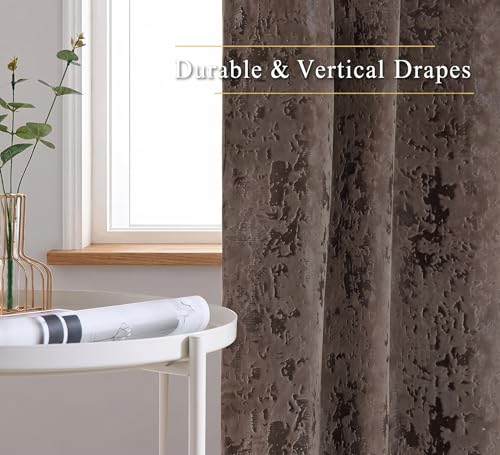Image of IVAZA Premium Velvet Burnout Pattern 70% Blackout Opaque Curtains - Thermal Insulated, Heavy Blackout Opaques, Room Darkening Curtain for Long Door 10 Feet Pack of 2 Coffee Burnout