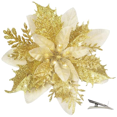 MIKAILE 20 Stück Weihnachten Glitzer Weihnachtsstern Blumen mit...