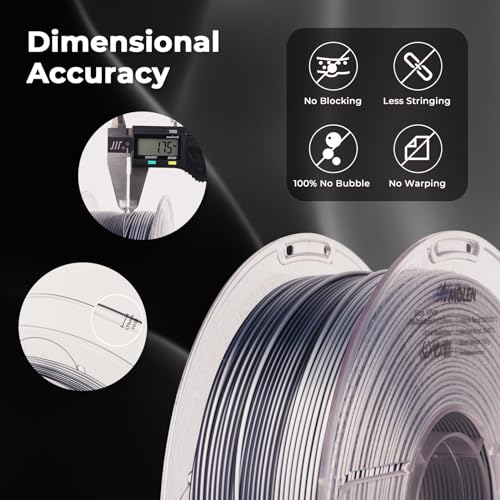 Image of AMOLEN Silk PLA 3D Printer Filament, Dual Color Black Silver PLA 1.75mm, Shiny Color Change Filament 3D Printing PLA Filament for Most FDM 3D Printer, 1kg Spool(2.2lbs)