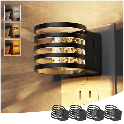 Image of L LOHAS LED Night Lights Plug into Wall, 4 Pack 3CCT Night Light with Dusk to Dawn Sensor, Amber /3000K /5000K Color Changing Night-Lights, Adjustable Brightness, for Hallway Bedroom Home Decor