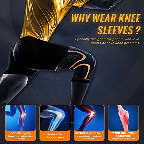 JIUFENTIAN Copper Knee Braces (2-Pack) for Men and Women – Compression Sleeves for Pain Relief and Recovery (Large)