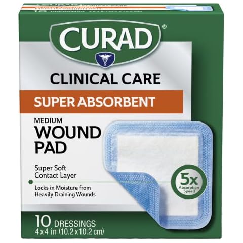 Curad Super Absorbent Wound Pad, Medium, 4" x 4", 10 Count Cover