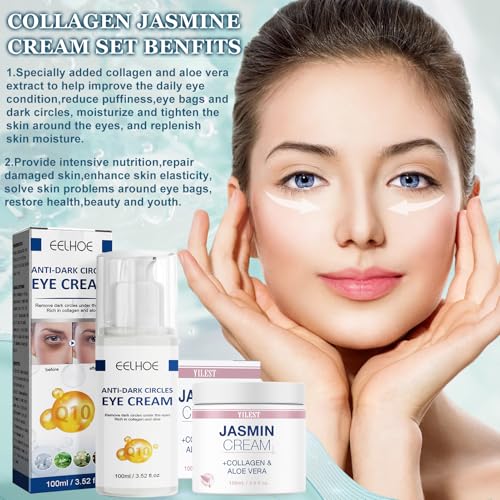 2 Stück Jasminsalbe Plus + Jasmin Salbe Augen, Jasminsalbe Augenringe Schlupflider, Aktiv-Jasminsalbe, Jasmin Creme Augenringe Gegen TräNensäcke, Augen- und Gesichtspflege für Damen und Herren
