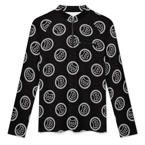 Bitcoin Crypto Currency Symbol Men's Rash Guard Long Sleeves Quick Dry Fishing Workout Shirts with Zipper3