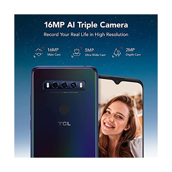 TCL 10 SE Unlocked Android Smartphone, 6.52" V-Notch Display, US Version Cell Phone with 16 MP AI Triple-Camera 4GB + 64GB, 4000mAh Fast Charging Battery, Polar Night (Not Compatible with Verizon)