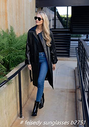 Image of FEISEDY Vintage Retro 70s Plastic Aviator Sunglasses Women Men Classic Large Squared Frame B2751