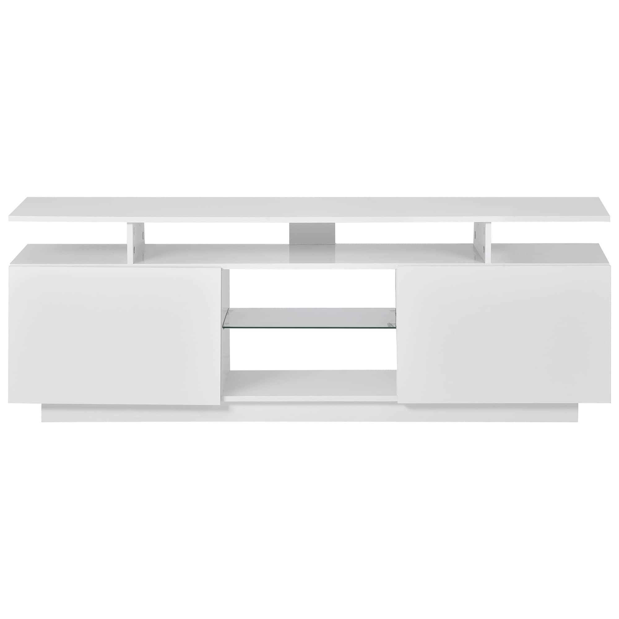 SSLine Modern White TV Stand with RGB LED Light Wood Television Stand