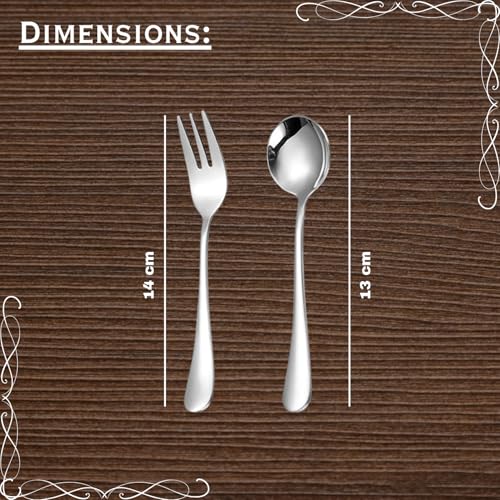 Image of 12-Piece 410 Stainless Steel Dessert Spoon and Fork Set - Cutlery Set (6 Dessert Spoons + 6 Small Forks - Mirror Finished, Rust Resistant - Perfect for Daily Use