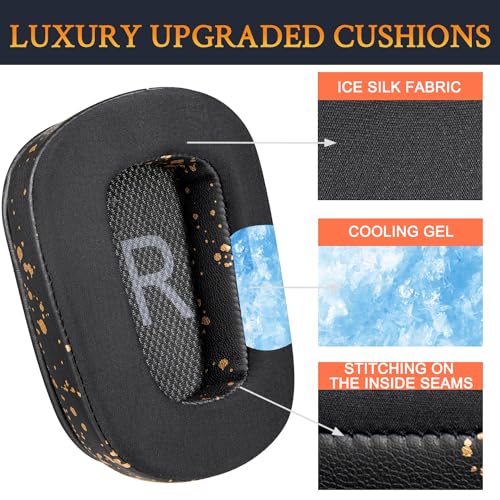 Image of SOULWIT Ear Pads Cushions Replacement for Logitech G35 G930 G933 G933S G935 G633 G633S G635 G533 G430 G431 G432 G433 Gaming Headset, Earpads for G332 G230 G231 G233 Headphones (CG Black Gold)