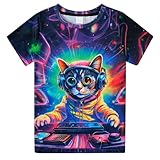Enlifety Tshirts for Boys Cat Printed Short Sleeve Shirts Size 8 9T Computer Game Cats 3D Graphic Tee Tops