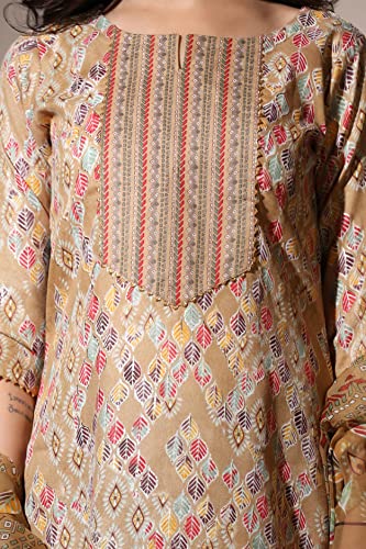 Image of Leriya Fashion Women's Kurta Pant Dupatta Set || Cotton Blend Abstract Leaf Printed Kurti Pant Dupatta Pair || Flattering Front Placket Neck Design || for Outing || Regular Wear