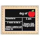 First Day of School Chalkboard, Reusable Sign Board with Real Wooden Ruler Frame, Solid Red Apple, Handmade in USA