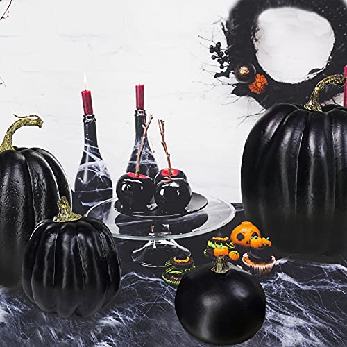 Image of Winlyn 7 Pcs Assorted Artificial Black Pumpkins Halloween Faux Rustic Decorative Foam Pumpkins for Fall Halloween Thanksgiving Tabletop Centerpiece Mantel Kitchen Decor