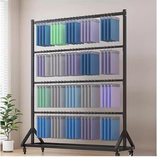 Textile Fabric Roll Storage Rack with Adjustable Hanging Rod, Movable Heavy Duty Metal Clothes Hanger, Commercial Organizer Holder for Curtain Blanket Quilt Scarf Towel Mat Sample Displays(158x45x205c