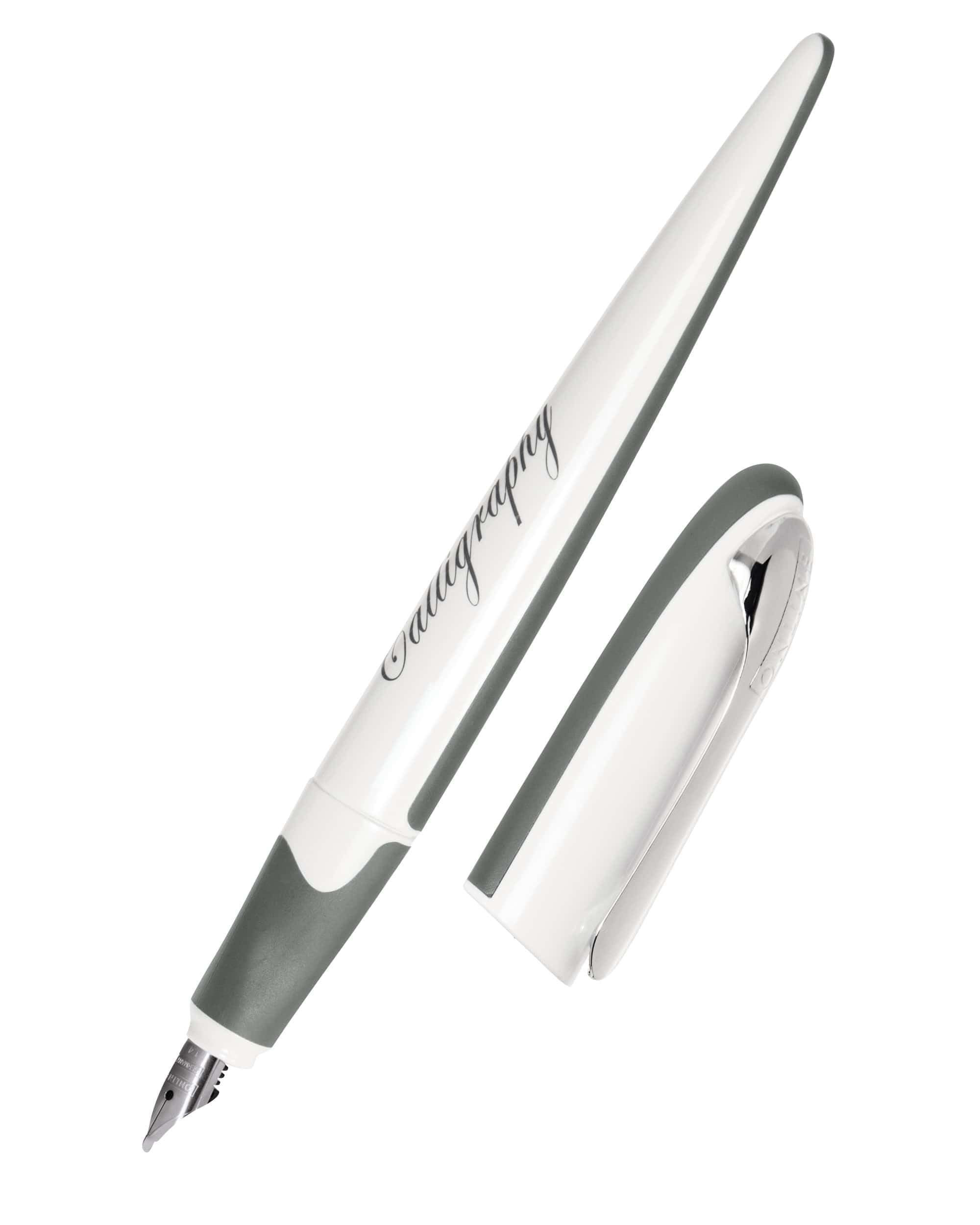 Online calligraphy fountain pen AIR white, calligraphy nib 1.4 mm, standard ink cartridges or converter, triangular shape, for fine and smooth writing, ink pen for journaling, handlettering