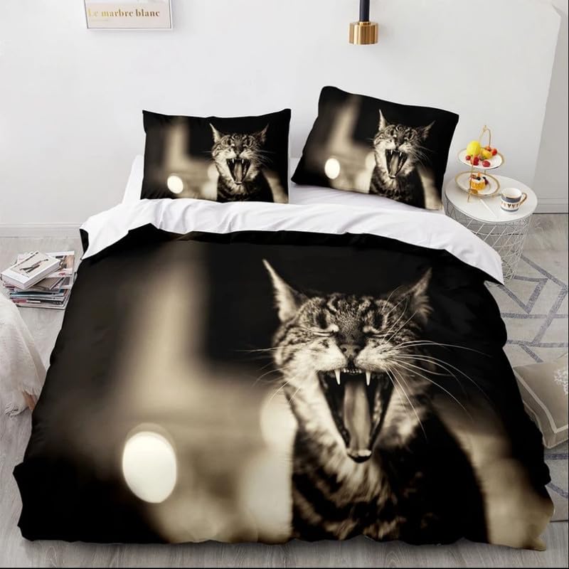 Housse de couette 240x260 chat avec 2 taies d'oreiller en microfibre 110g/㎡
